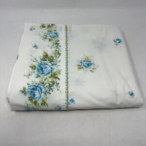 Vtg Springmaid Flat Sheet Size Double Blue Floral Wondercale Made in USA Upcycle